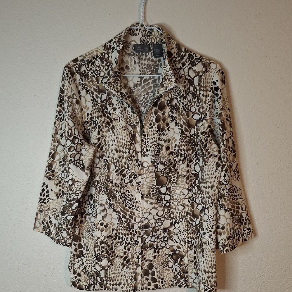 Additions by Chico's Brown and Cream Zippered light jacket size 1